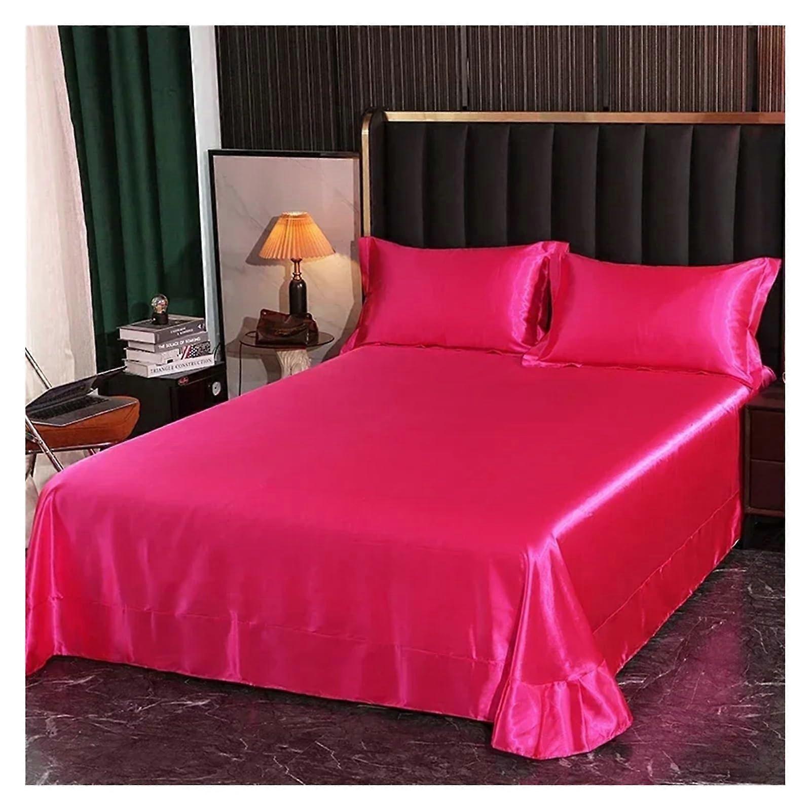 Ice Silk Bed Sheet with Silk Pillowcase, Luxury Smooth Satin, 250x250cm, Color24