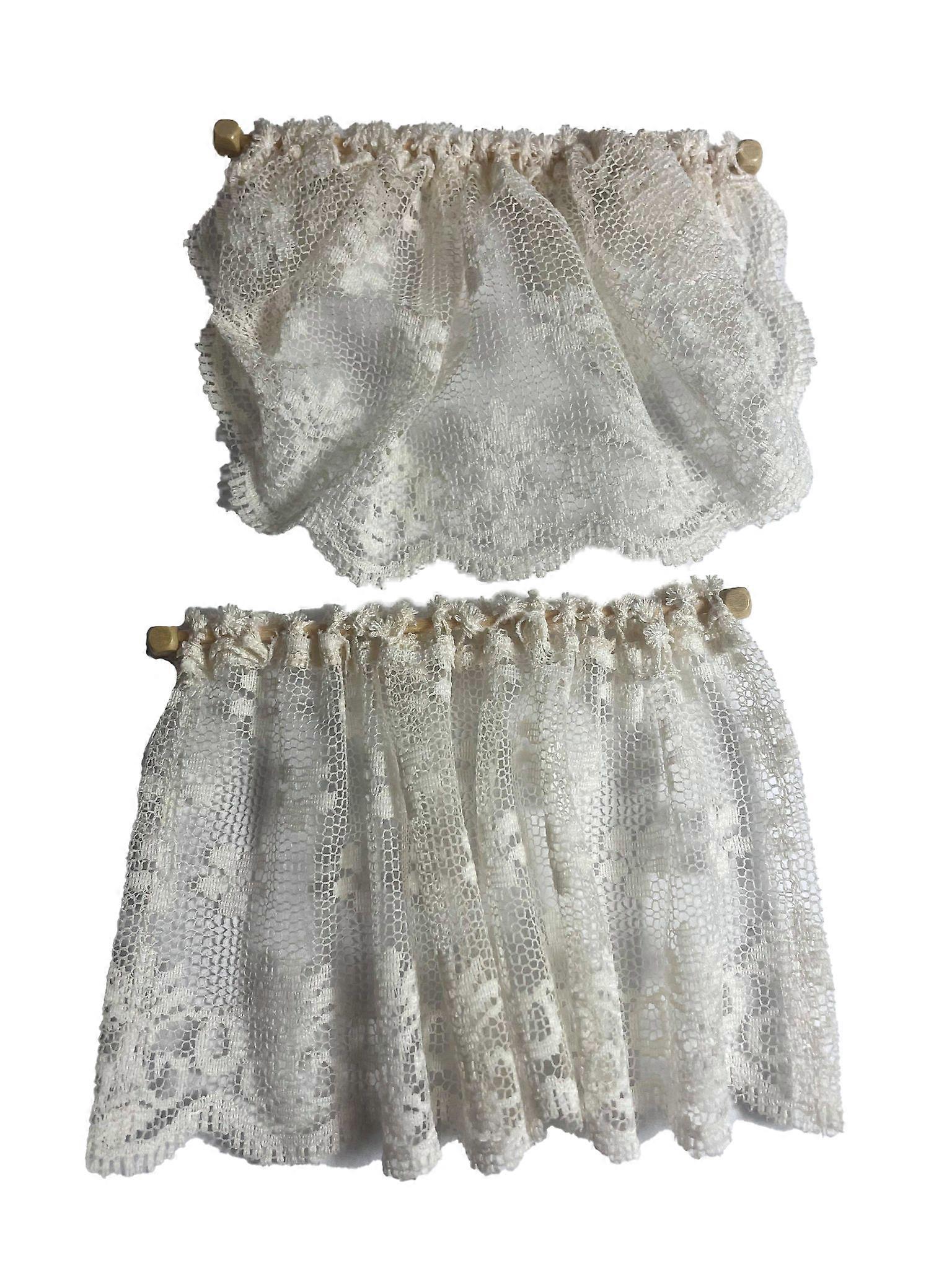 Dolls House Ecru Cream Swag &amp; Curtain Net Lace Miniature Window Accessory