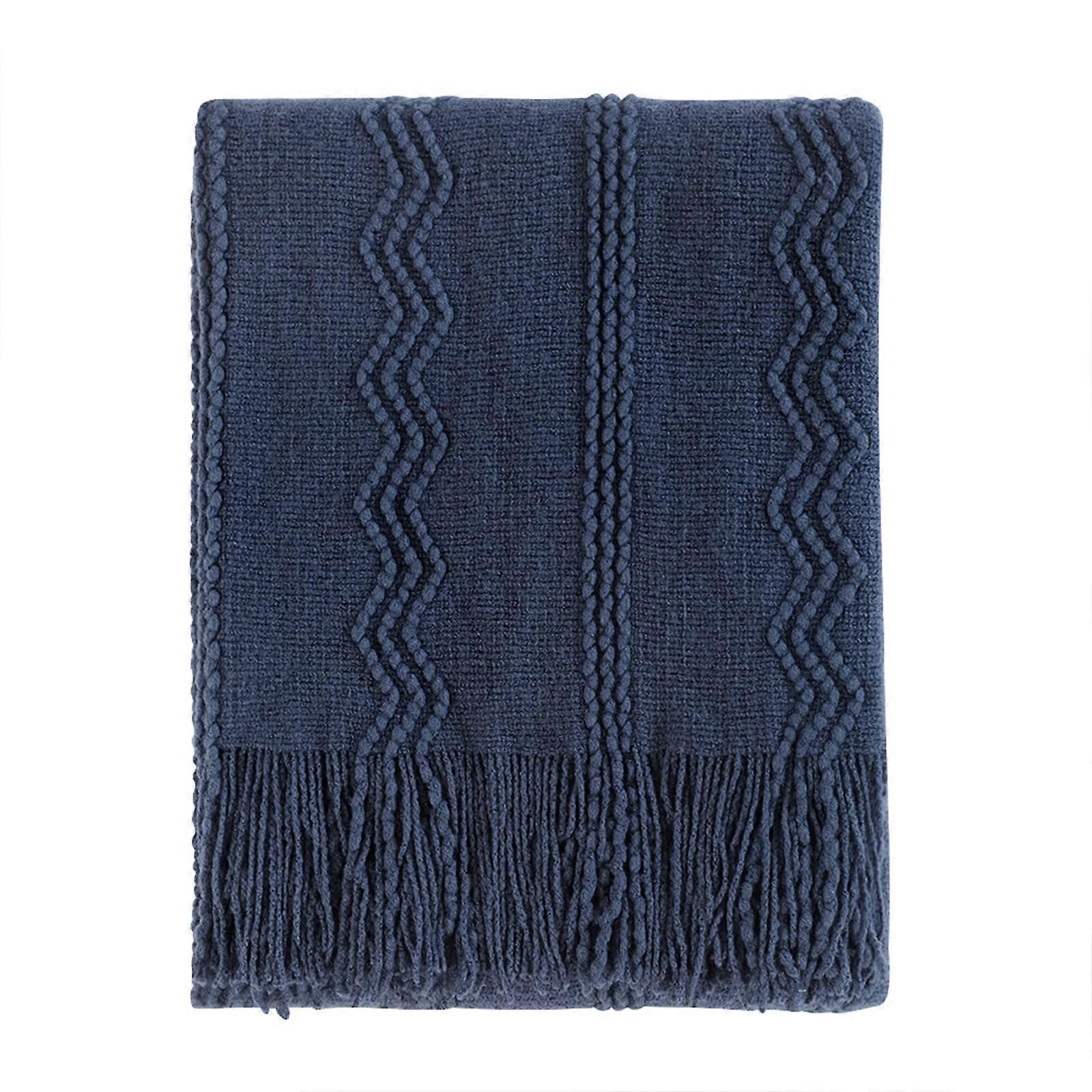 Knitted Sofa Throw Blanket with Textured Solid Design for Couch Decor, Navy 127x152cm
