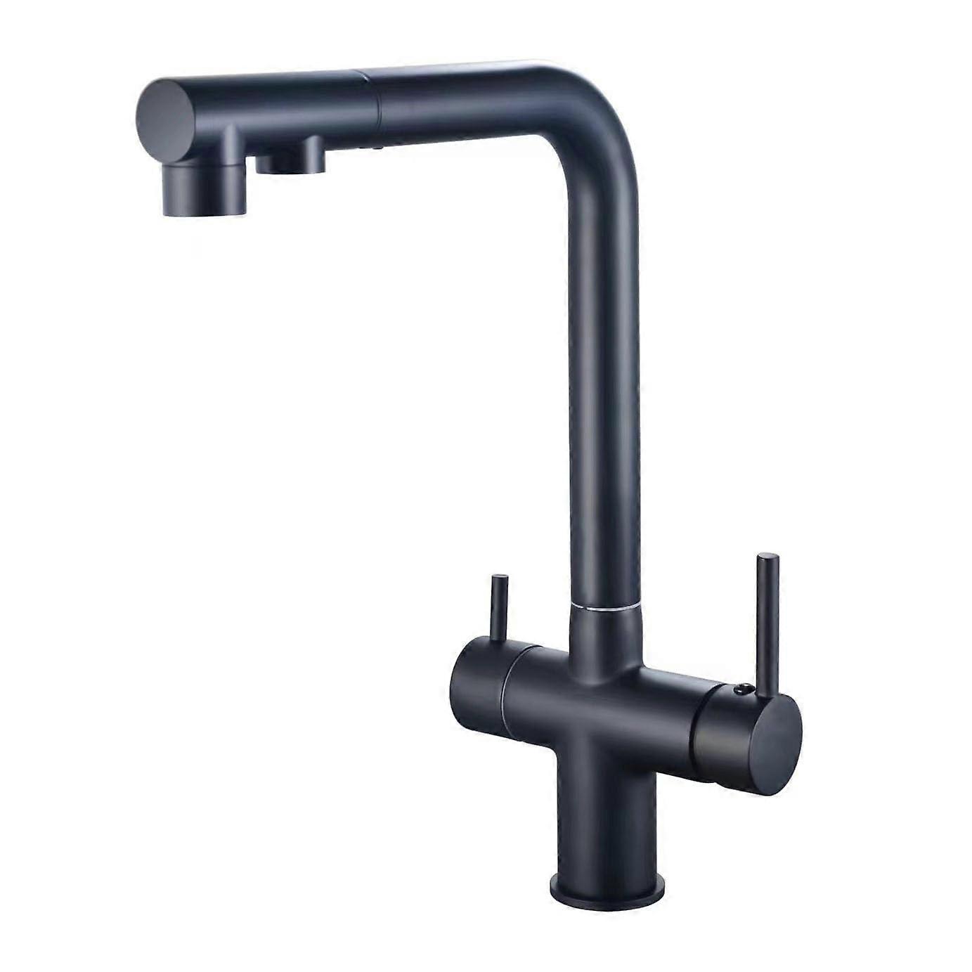 Kitchen Faucet with Pull Out Spray 3 Way Mixer Tap Brass Dual Handle Chrome Black with Water Filter