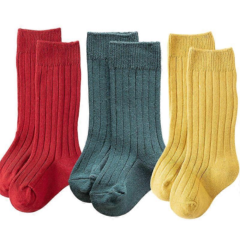3Pairs Boys Cotton Socks Ribbed Girls Knee High Sock Knitted Baby Long Socks Kids Stocking
