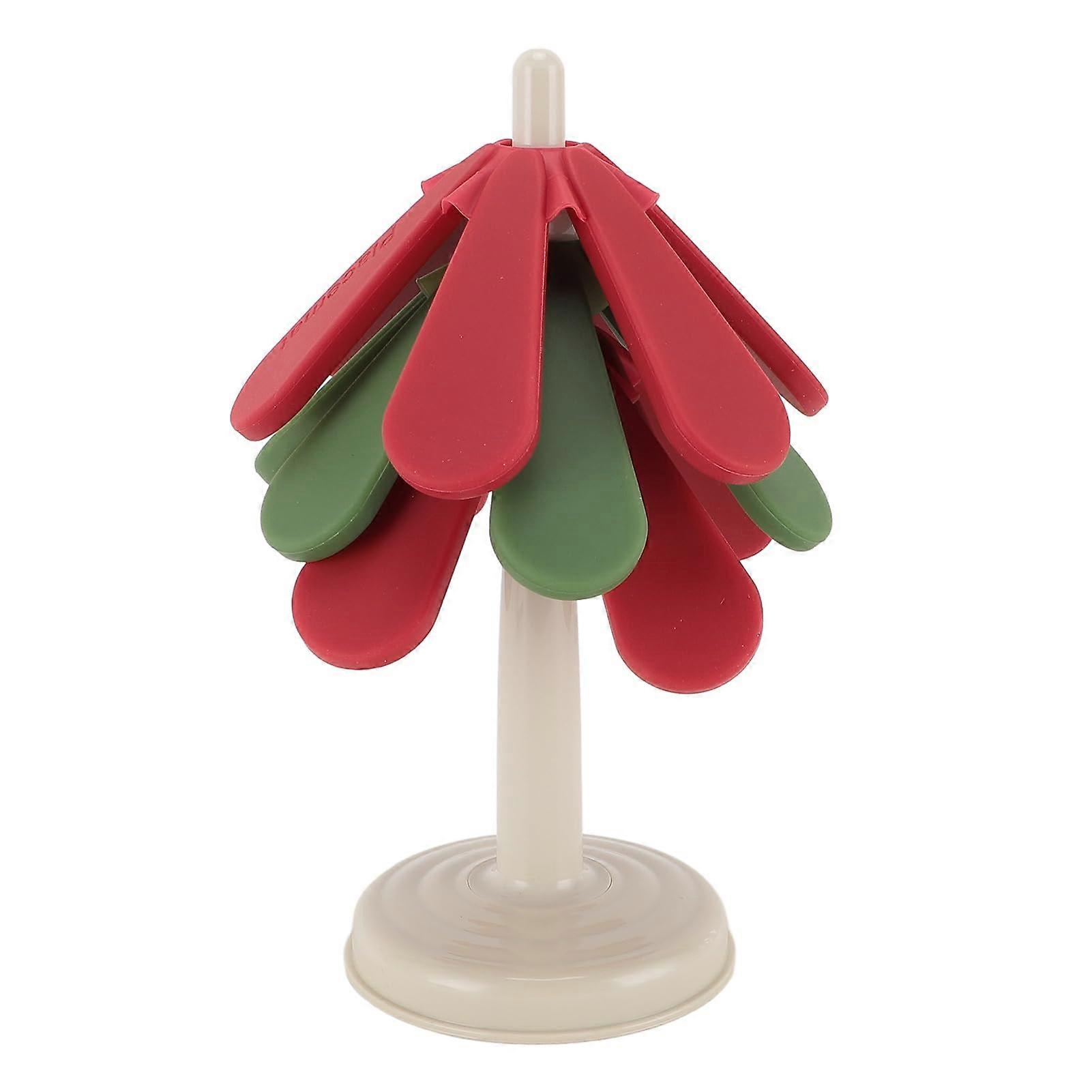 Tree Shape Silicone Heat Resistant Coaster Mat for Teapots Pans Bowls with 7 Piece Set (Round Base)