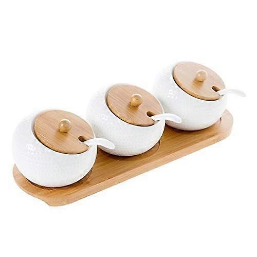 3Pcs Ceramic Spice Jar Set with Lids, Durable Kitchen Condiment Containers and Organizer