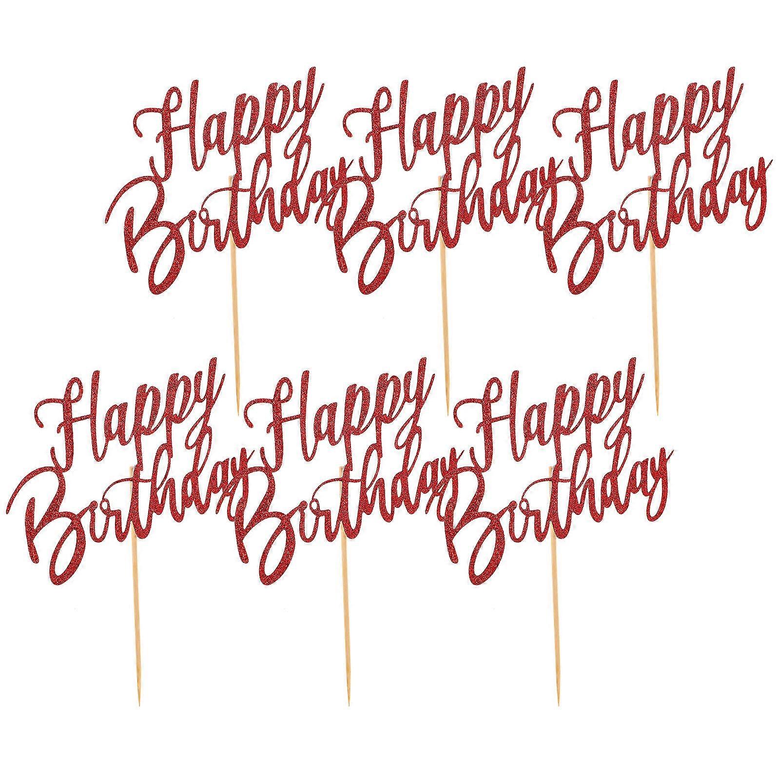 Red Happy Birthday Cake Topper Creative Cake Decorations for 6Pcs Use