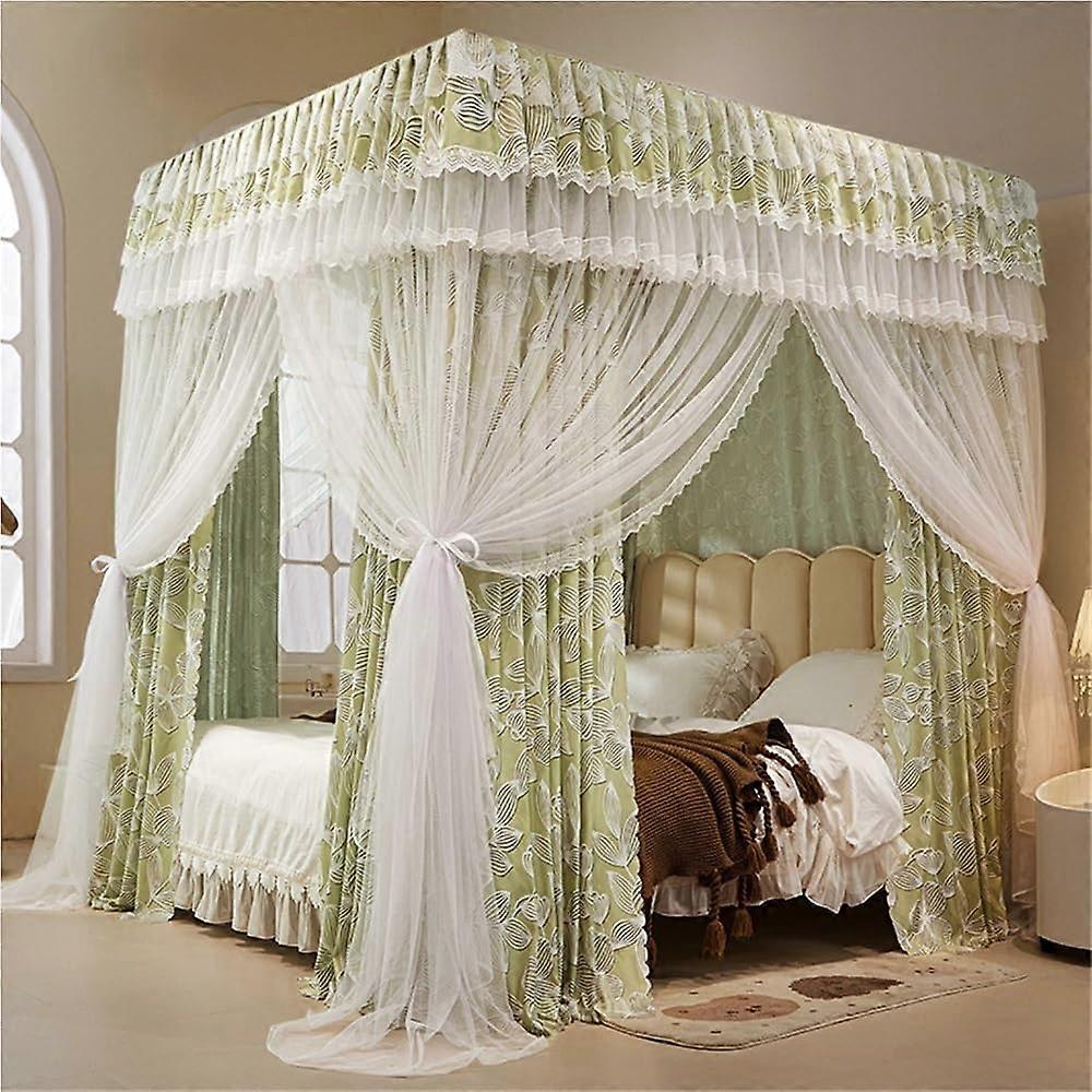 Bed Canopy DoubleLayer Curtain with Metal Frame, Full Coverage Mosquito Net for Double Bed, Green