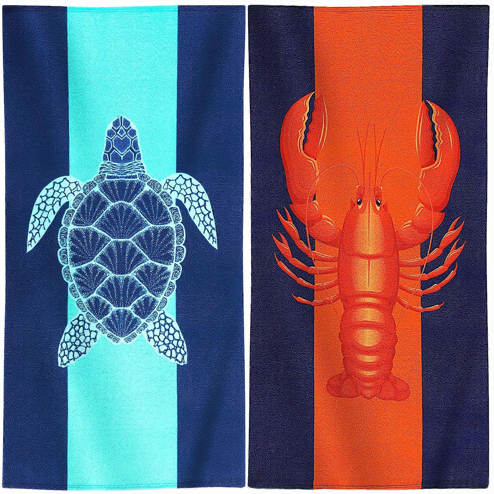 Oversized Microfiber Beach Towel 72x36 Ultra Soft Sand Pool and Travel Towel 2 Pack Turtle Lobster