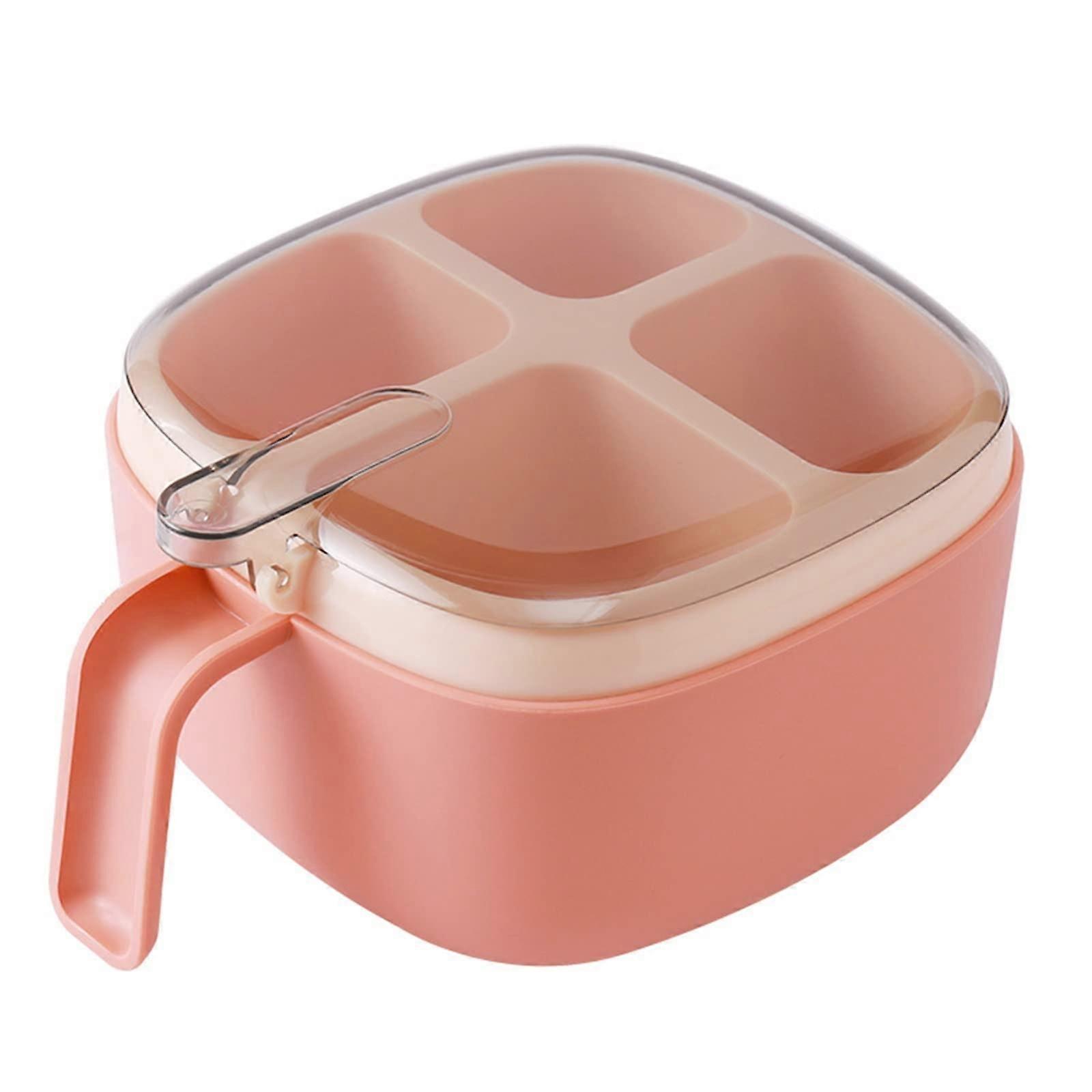 Spice Storage Container 4 Grid Seasoning Box with Transparent Lid Pink Kitchen Organizer
