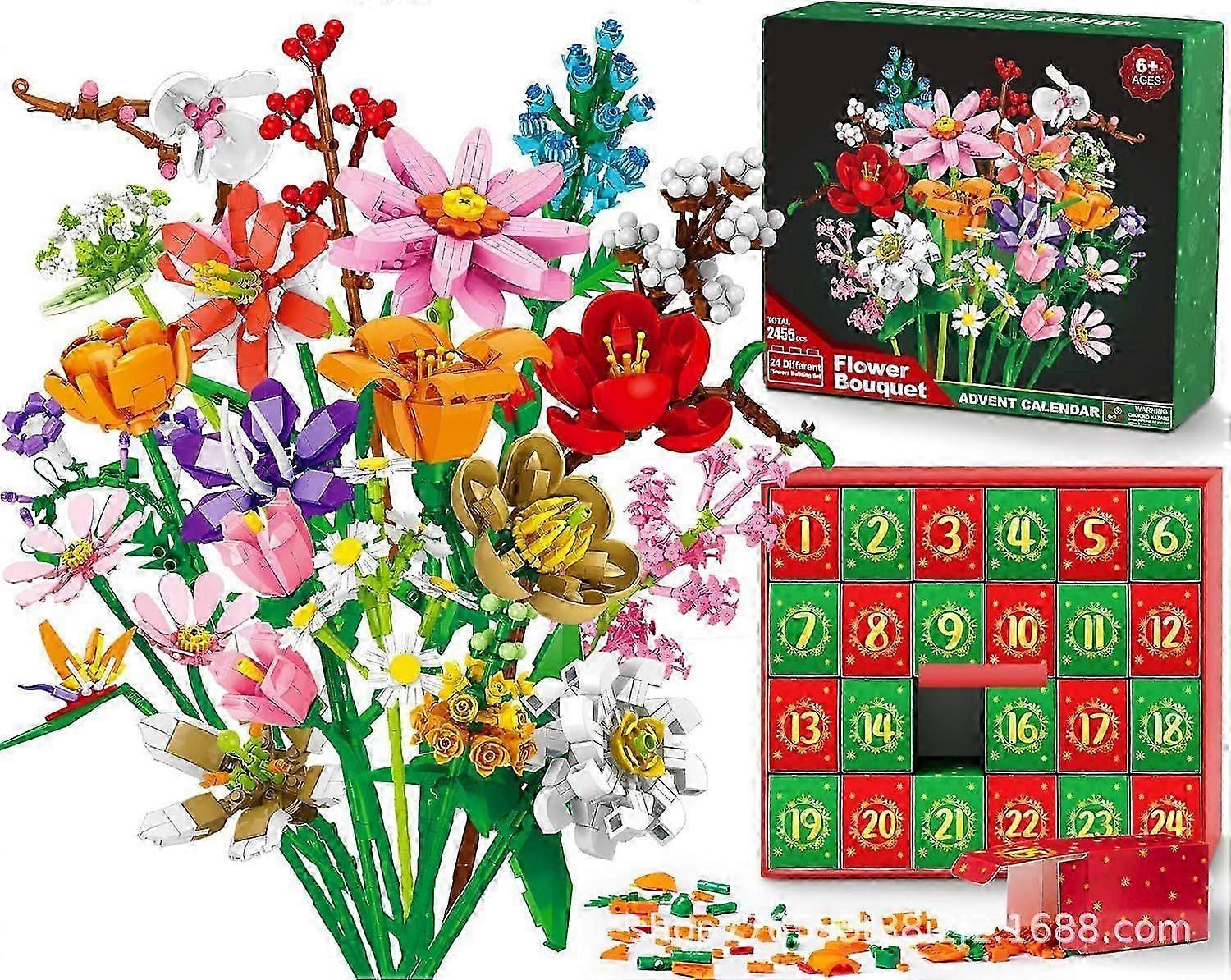 2025 Advent calendar Flower Bouquet Building Blocks Christmas Advent Calendar , Christmas 24 Days Sunflower Bouquet Surprise Box Sunflower