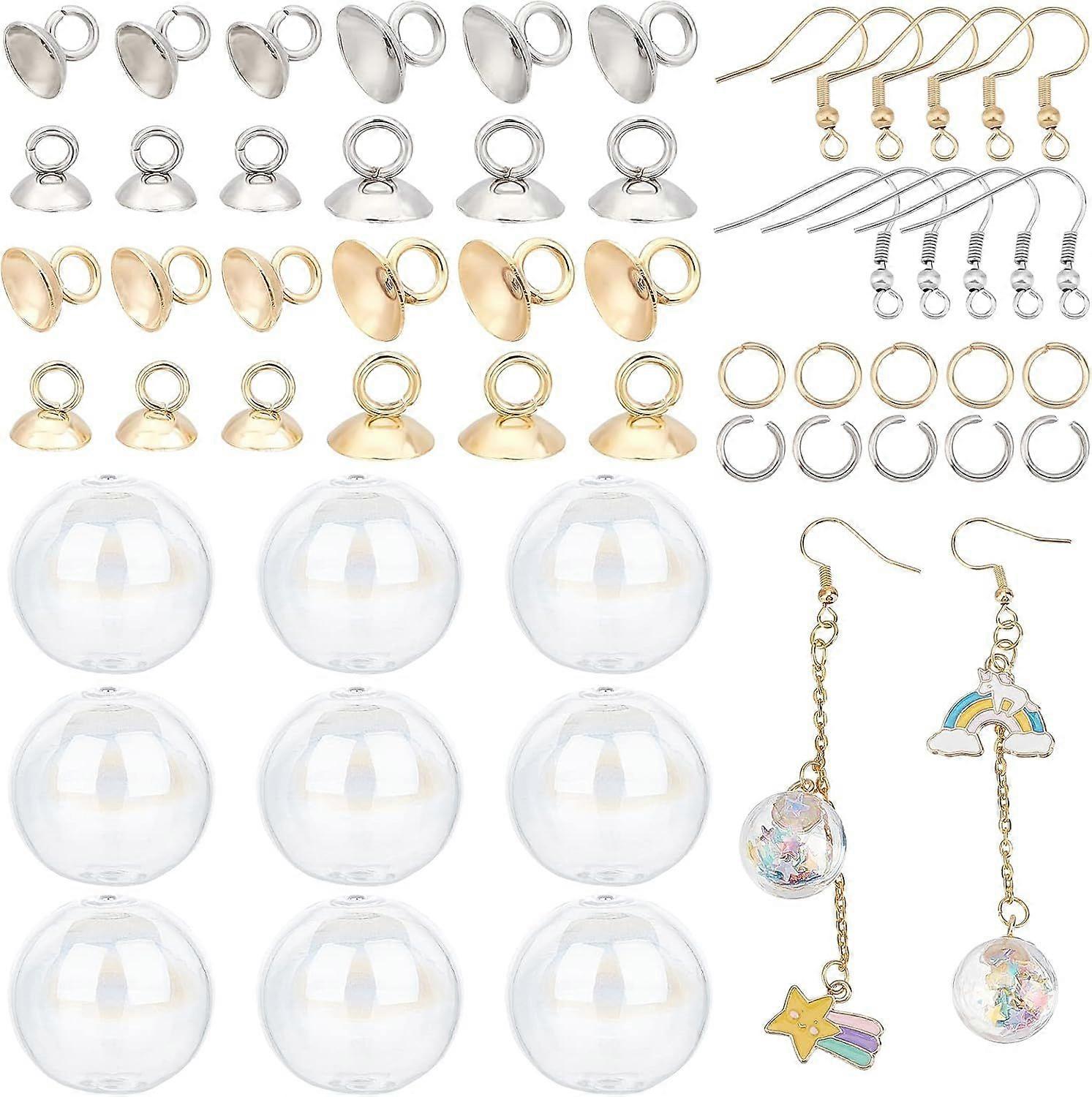 DIY Glass Ball Bottle Drop Earring Making Finding Kit Bead Cap Pendant Bails Glass Globe Ball Bottles Earring Hooks Jump Rings for Earring Pendant DIY