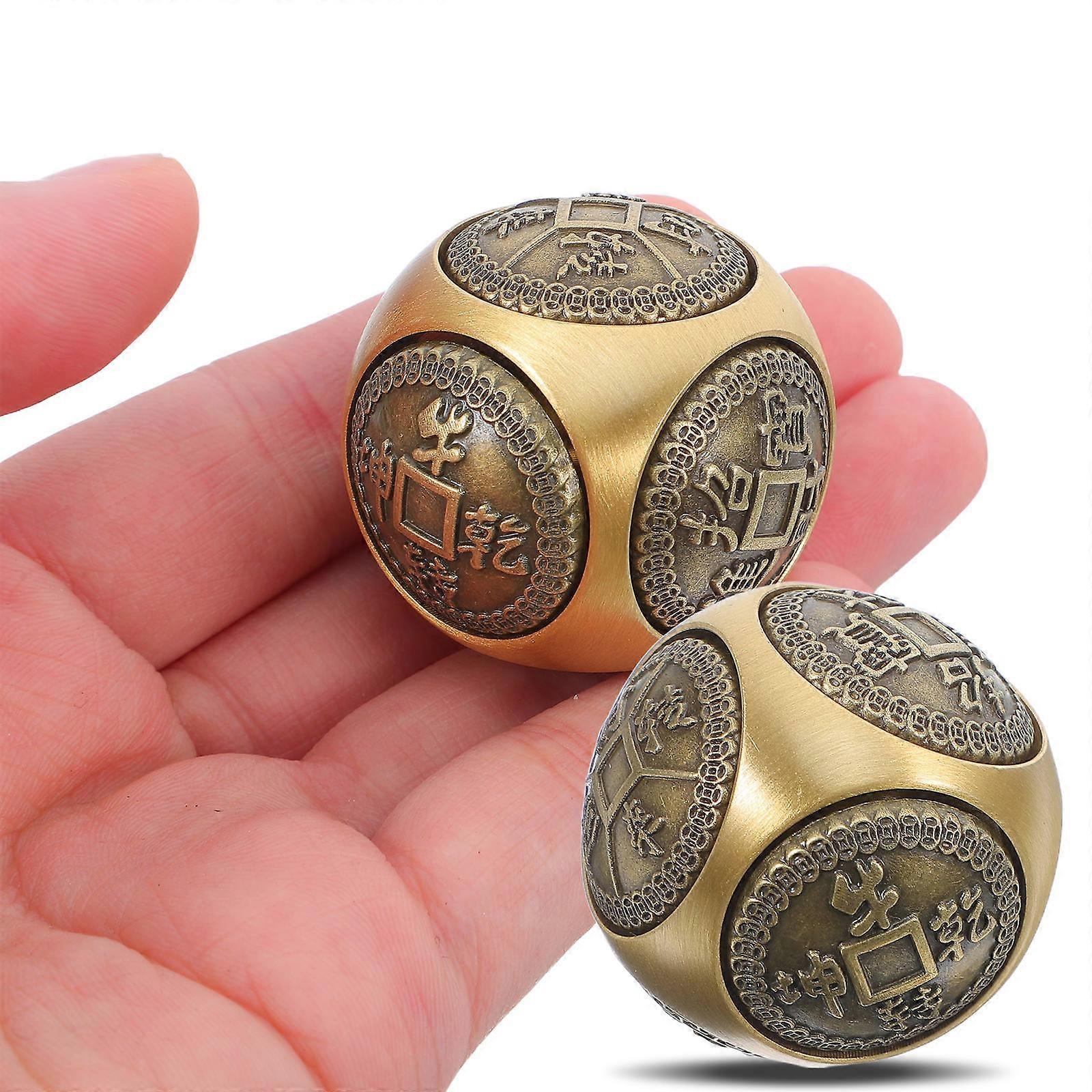 Brass Baoding Balls for Hand Relaxation 2Pcs with Traditional Chinese Pattern
