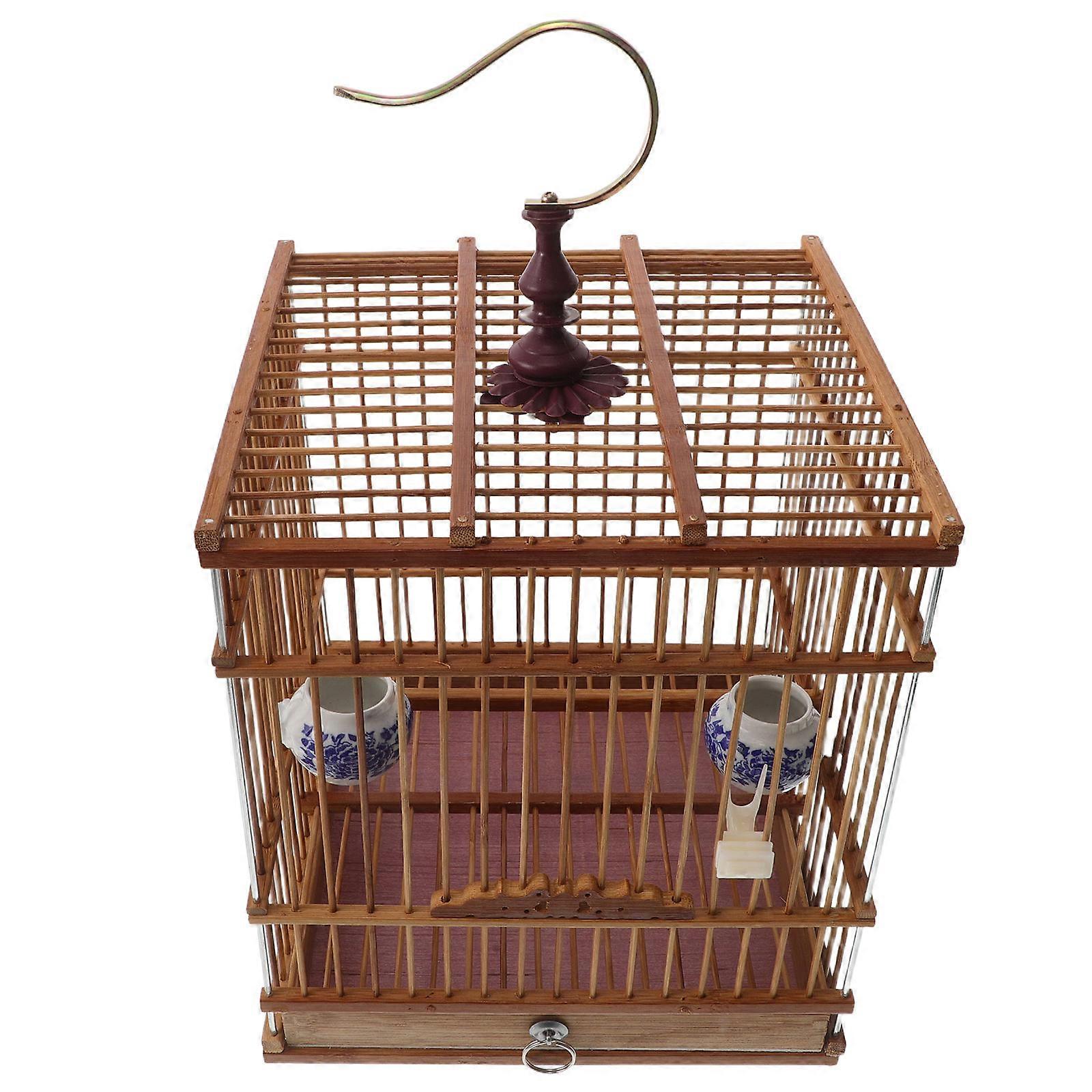 Bamboo Bird Cage for Pet Use Handmade Rectangular Cage with Hanging Hook