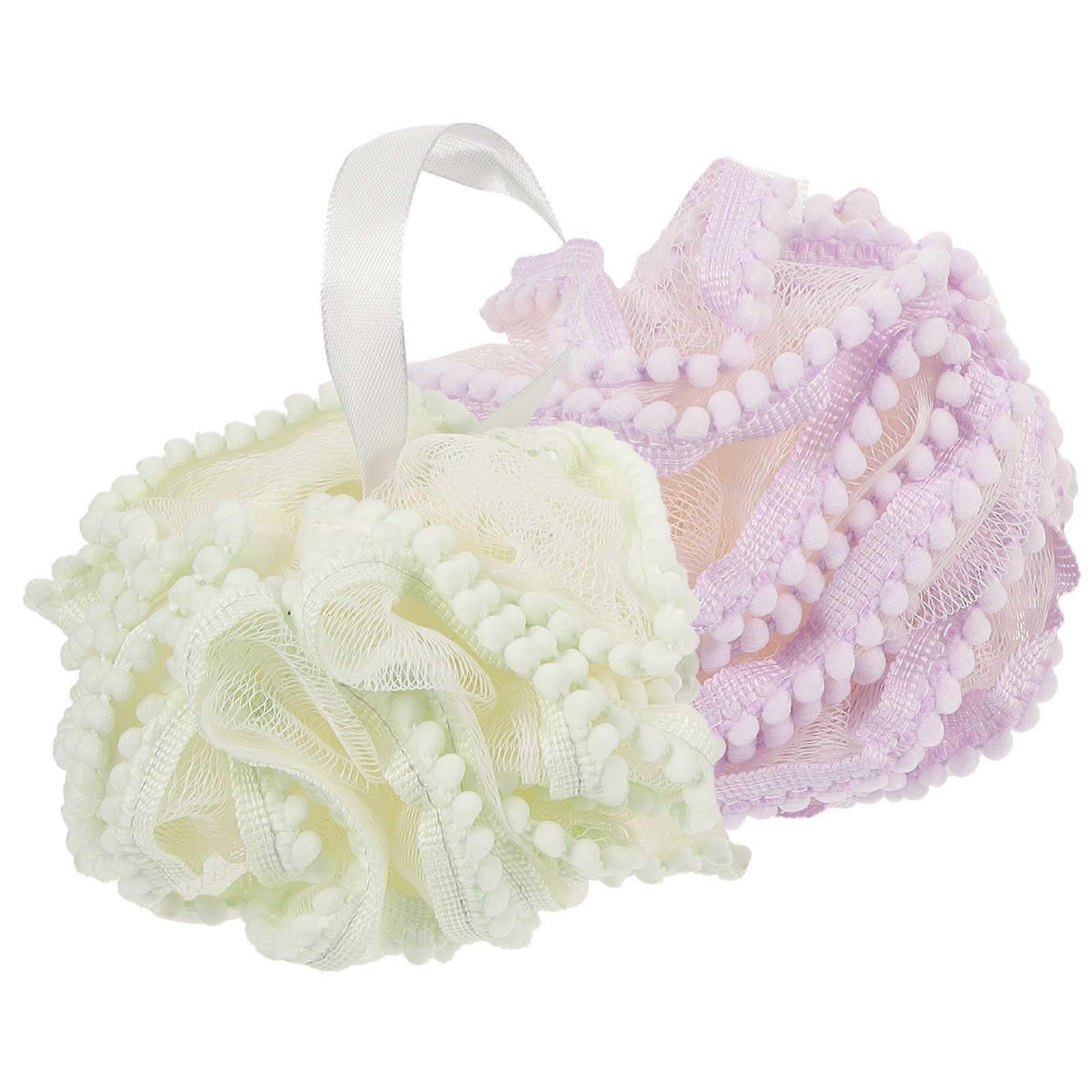 2Pcs Soft Exfoliating Shower Loofah for Gentle Skin Cleansing Quick Dry Bath Pouf with Loop