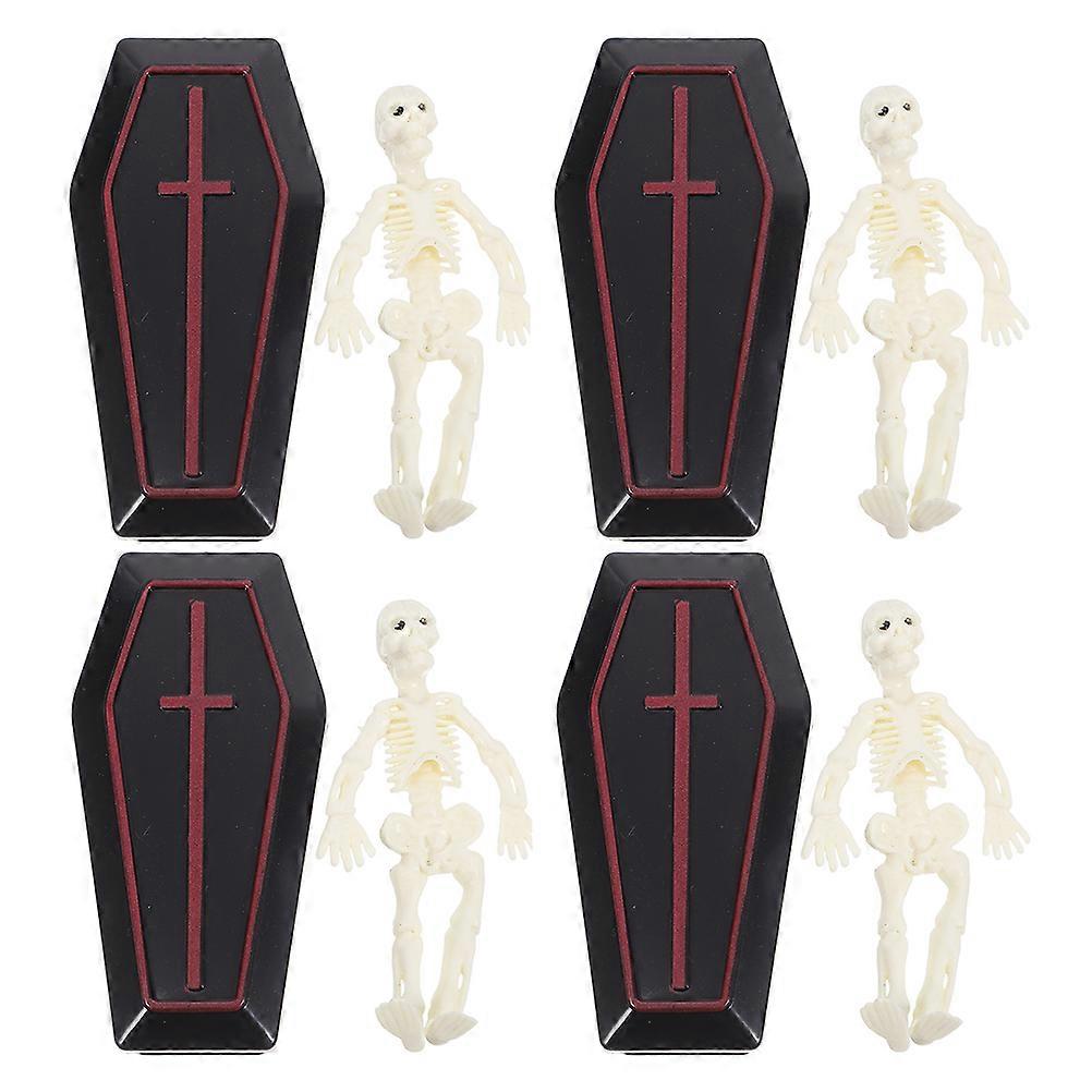 Mini Halloween Coffin Skeleton Set for Prank Use 4Sets Assorted Colors