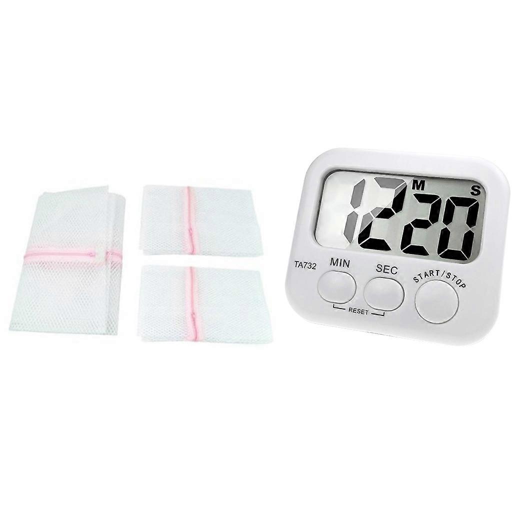 3 x Zipped Laundry Washing Mesh Bags with Digital Kitchen Timer