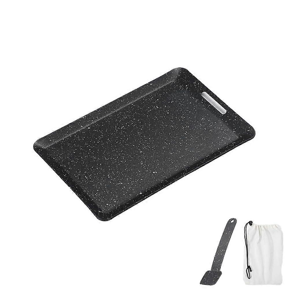 Cast Iron Grill Pan Set with Nonstick Surface for Camping BBQ, Small Rectangular with Handle