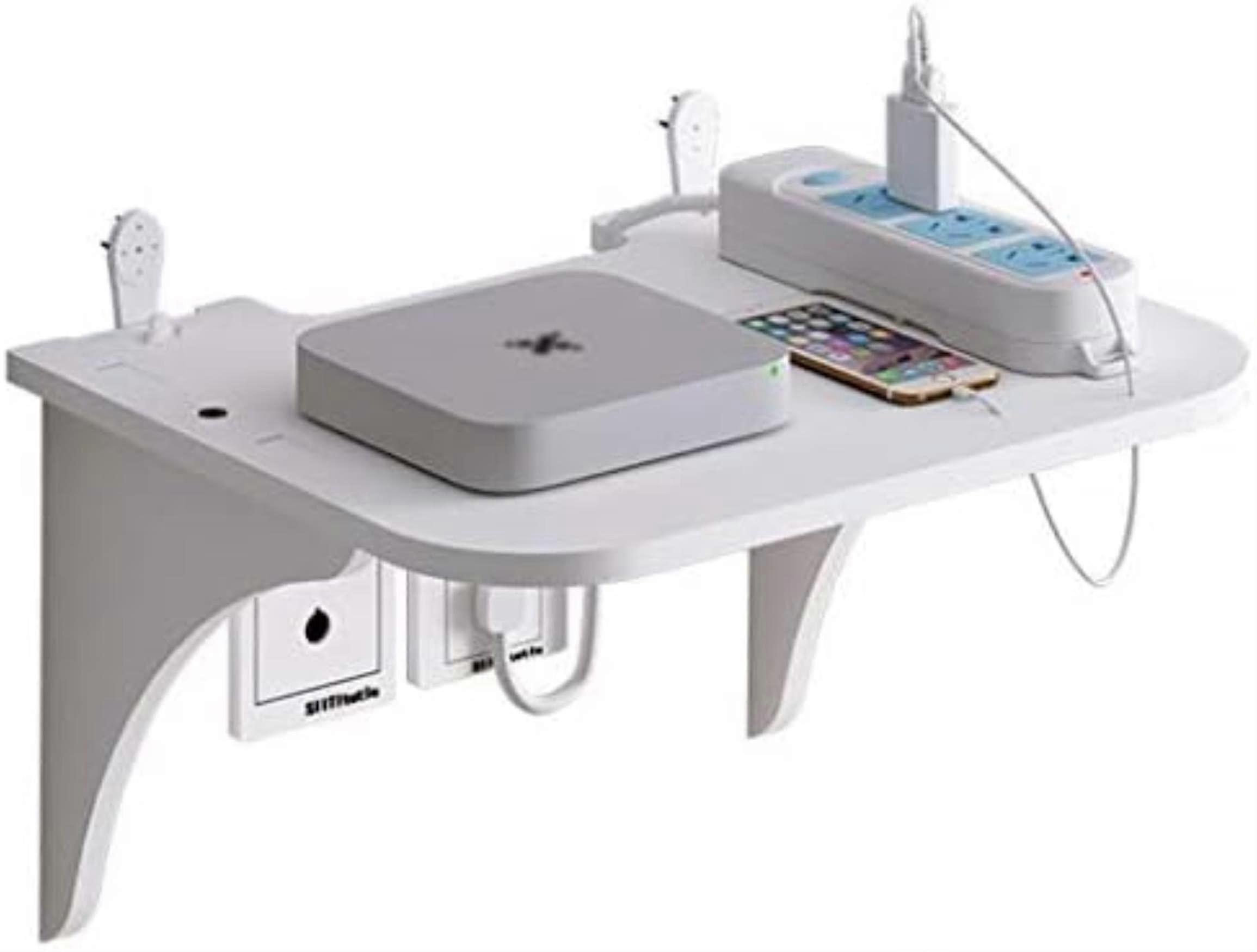 WiFi Router Wall Mount Shelf Storage Organizer, Floating Holder Bracket White 23x19x13.5cm