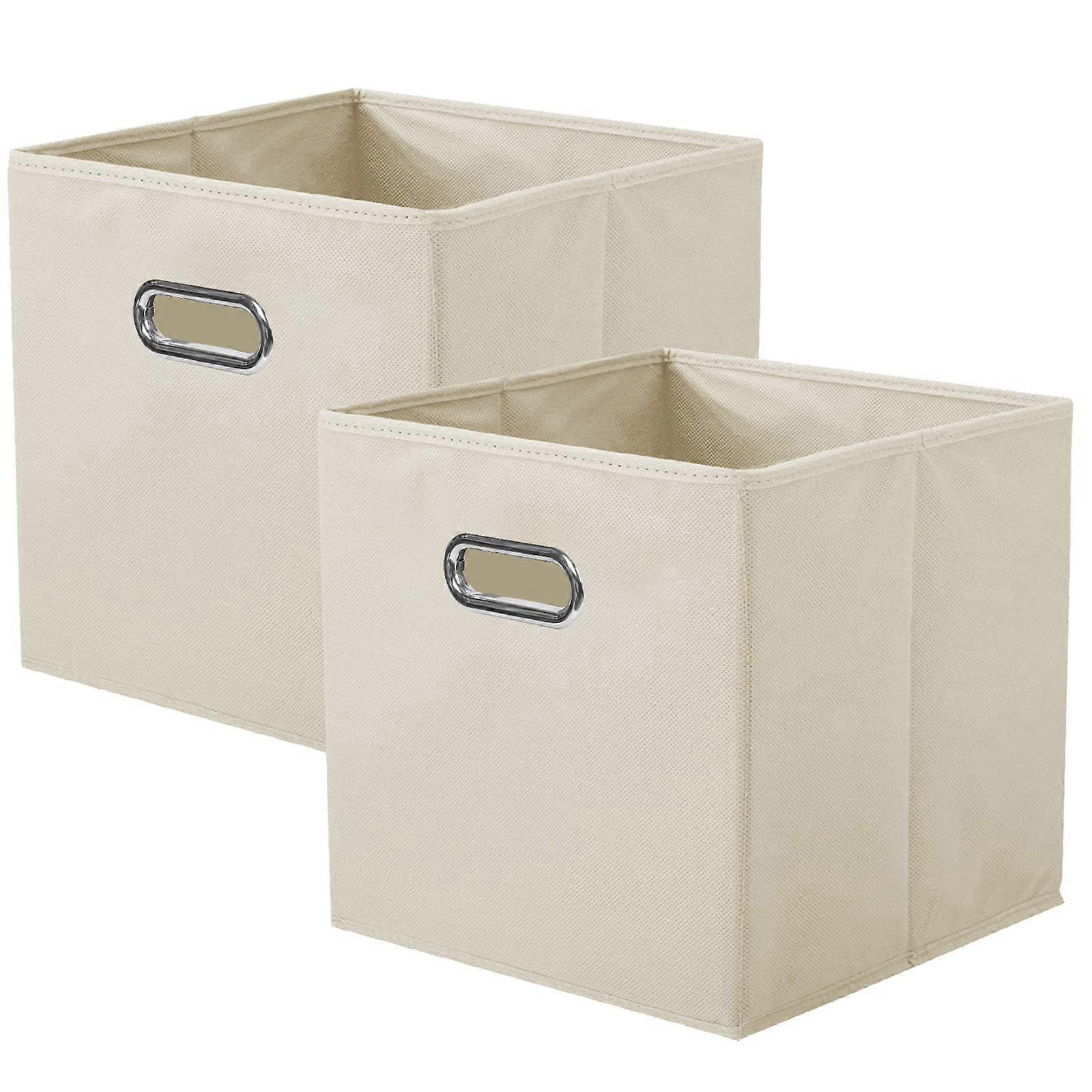 Storage Bins Foldable Fabric Storage Cubes with Metal Handles for Closet and Toys, 2 Pack Beige