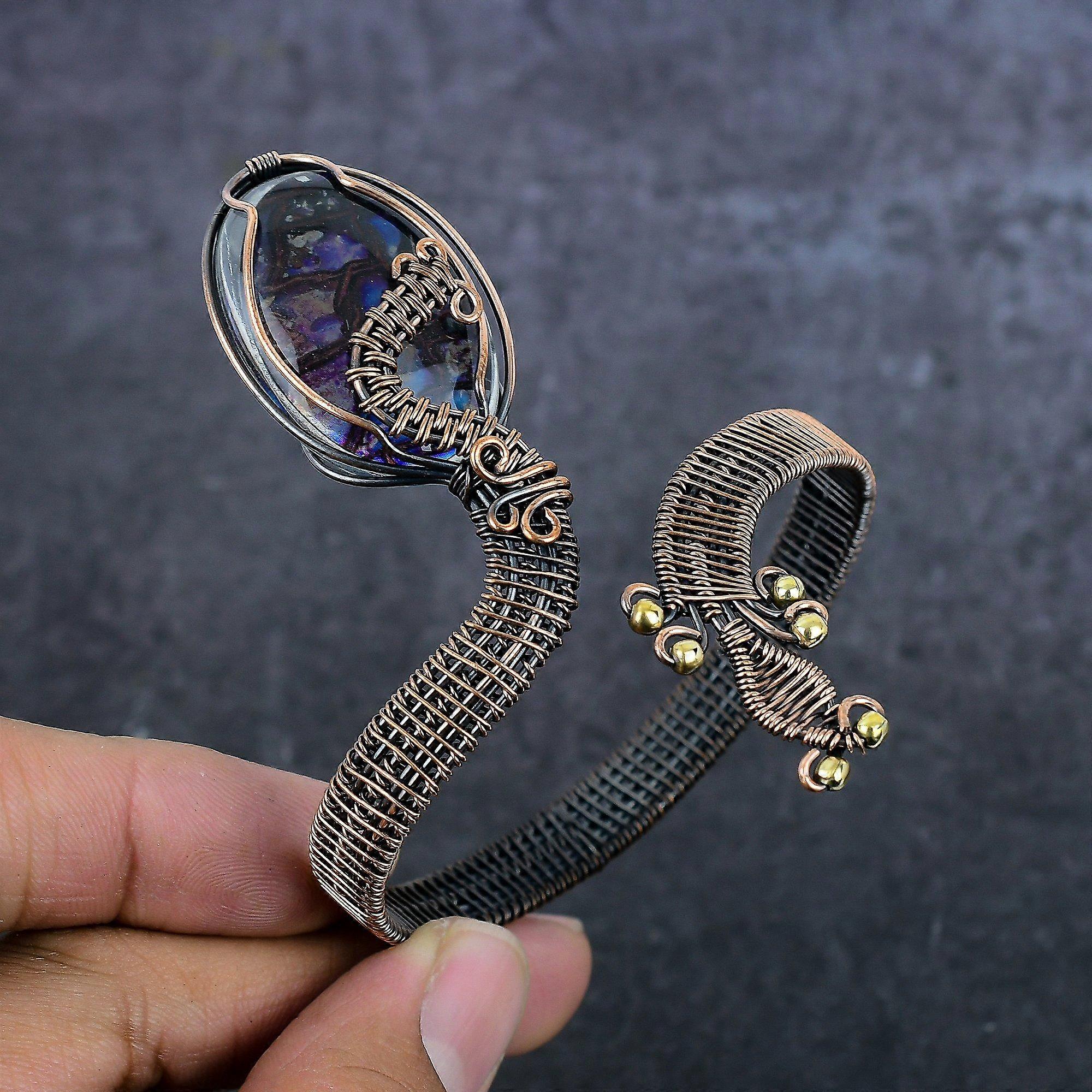 Natural Purple Labradorite 925 Sterling Silver Cuff Bangle Adjustable N4c98