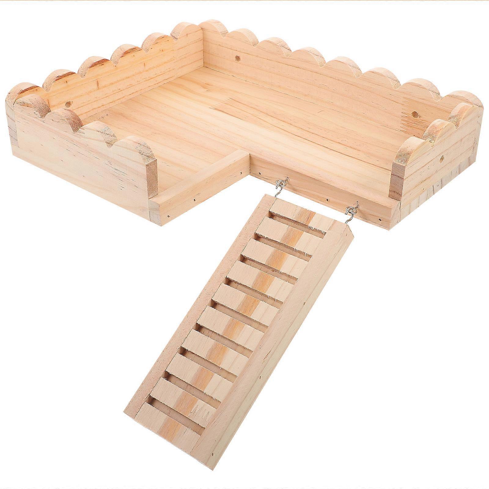 Solid Wood Hamster Platform Cage for Entertainment 1Set Khaki