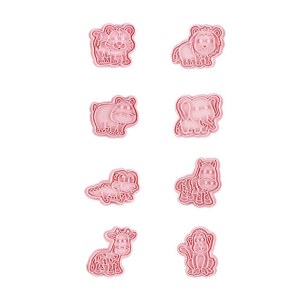 Animals Shape Biscuit Molds for 3D Baking 8Pcs Pink Plastic Mold Set
