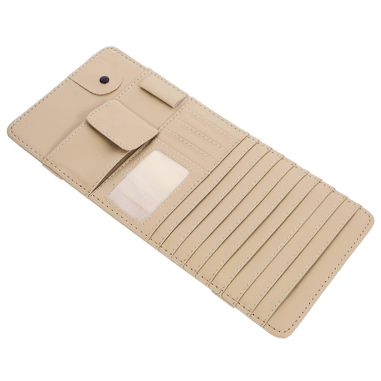 Car Sun Visor Cd Holder for Organizing Multifunction Storage Pouch Beige