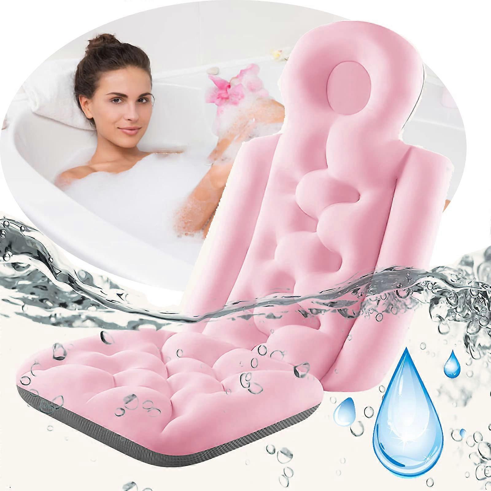 Bath Pillow Full Body Bathtub Cushion with Neck Back Support, Foldable Breathable Mesh, Pink