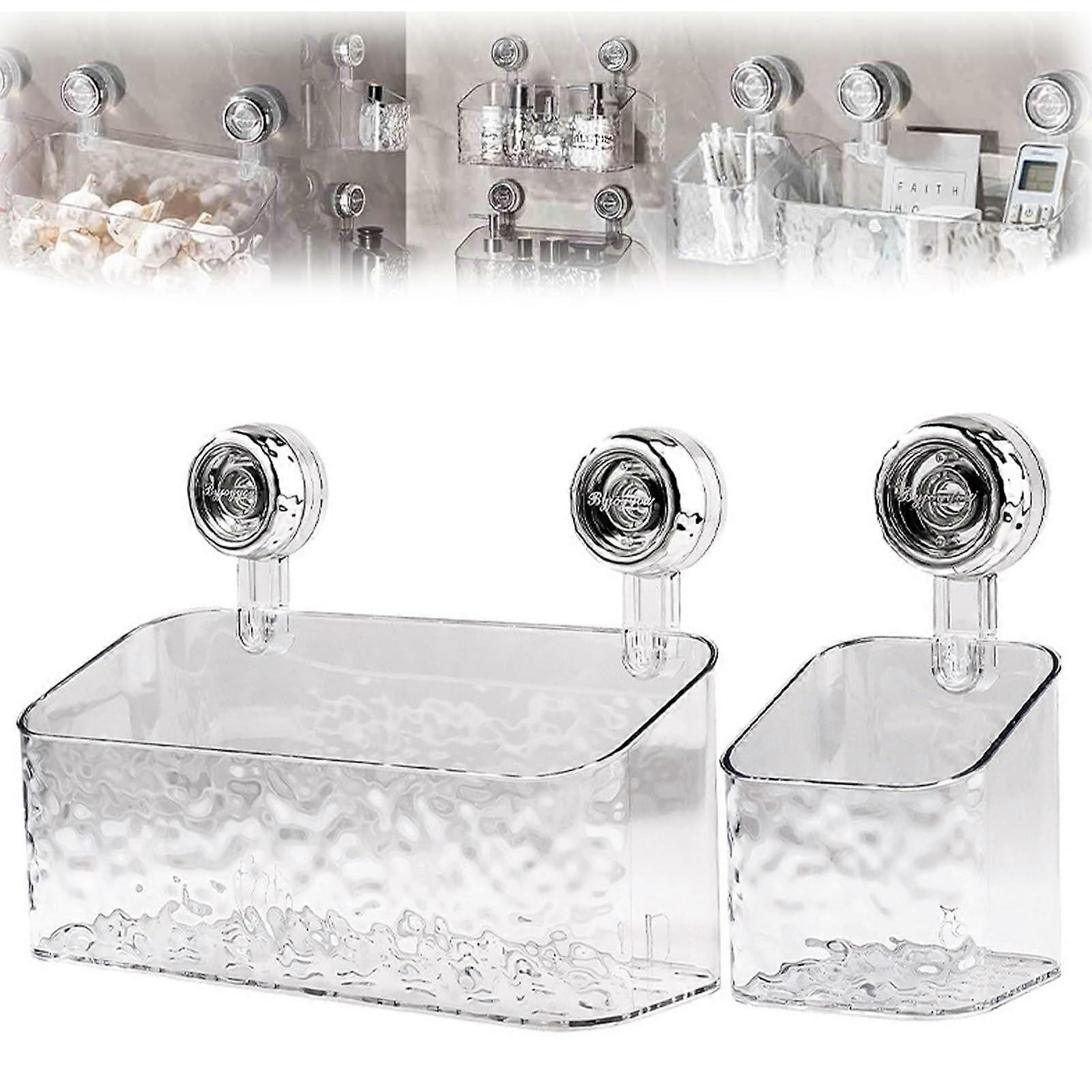 No Drill Shower Caddy Acrylic Bathroom Wall Shelf with Suction Cups Large Capacity Glacier Pattern