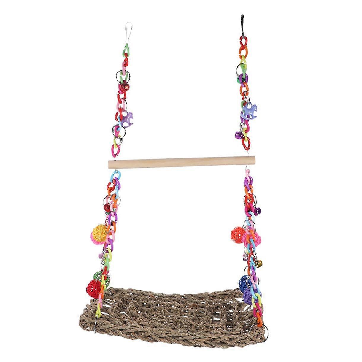 Colorful DoubleLayer Parrot Swing with Vine Ball Bird Cage Perch for Small Parrots Exercise