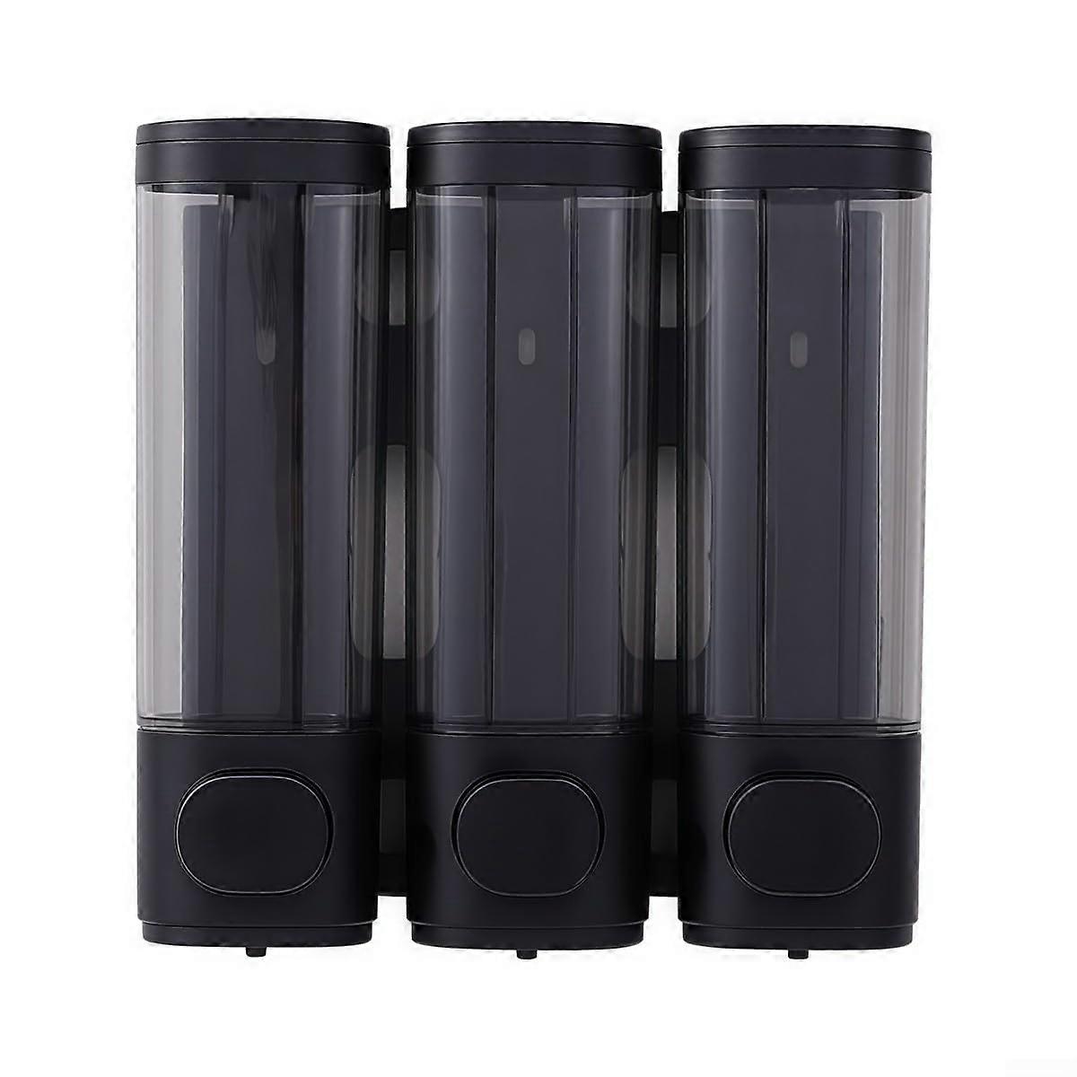3Pcs 300ml Black Wall Mounted Soap Dispenser Set, Refillable Shampoo and Conditioner Pump, NoDrill