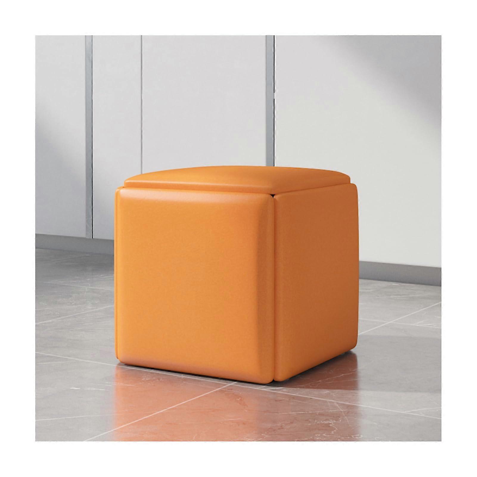 5 in 1 Ottoman with Storage and Swivel Casters, Stackable Cube Stool for Living Room, Orange