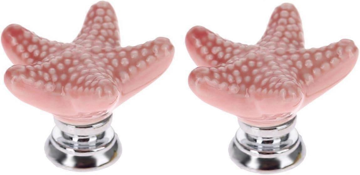Starfish Ceramic Cabinet Knobs Hand Painted Drawer Pulls Coastal Style Zinc Base 2pcs Pink