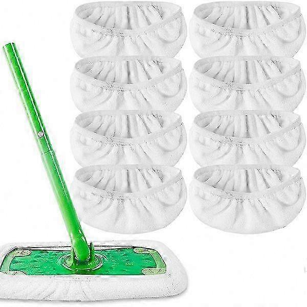 8-Pack Reusable Cotton Mop Pads, Enhanced for Floor Cleaning, White