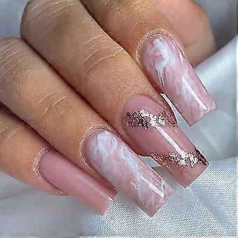 Medium Long Square Press on Nails with Elegant Glitter Finish, Reusable Full Cover Acrylic Fake Nails for Women 24Pcs