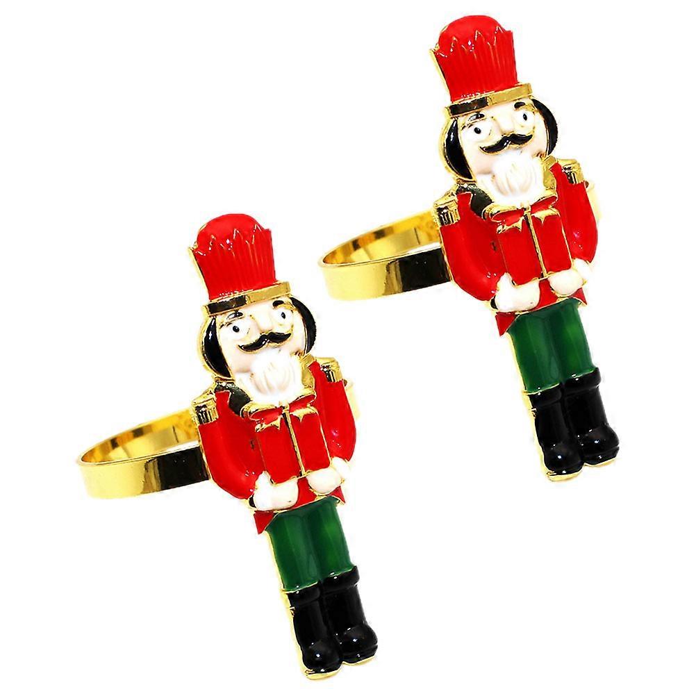 Nutcracker Napkin Rings Alloy Holders for Christmas Party 2Pcs Table Decor