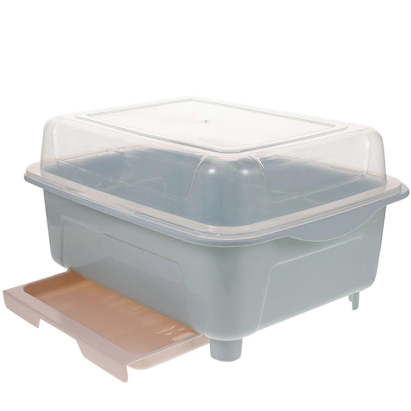 Household Dish Drying Rack with Cover for Organized Kitchen Blue