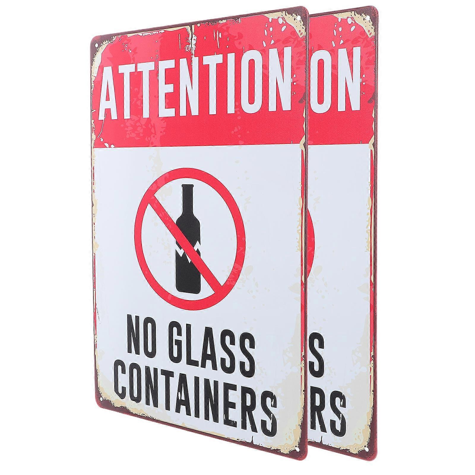No Glass Containers Sign for Pool Safety Warning Function 2Pcs Iron Signs