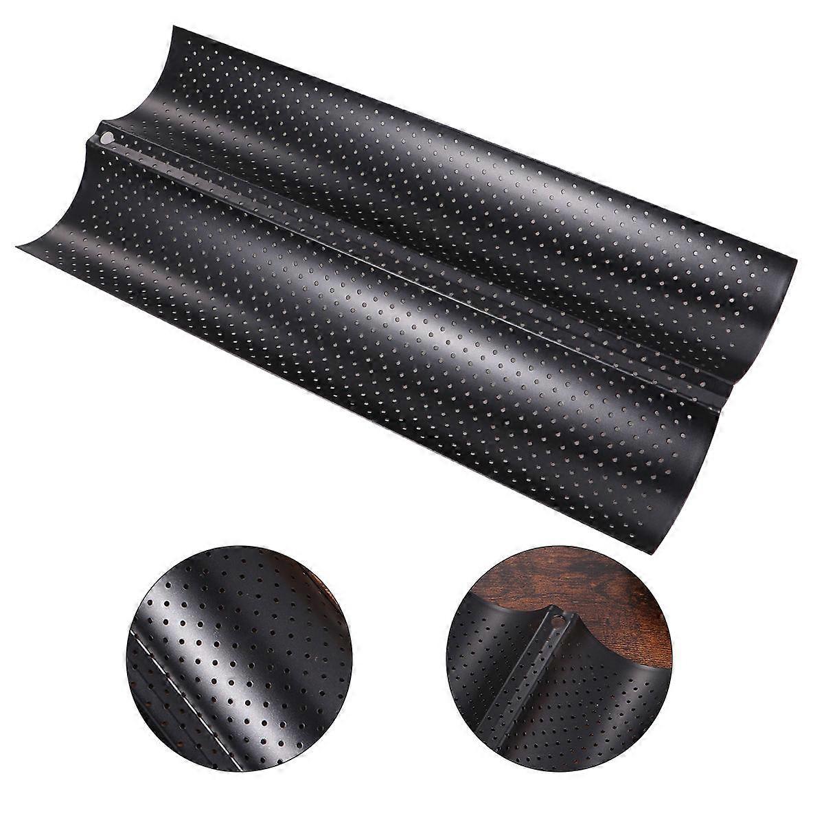 French Bread Rack Baking Mould for 2 Slots Non-Stick Bread Racks Black