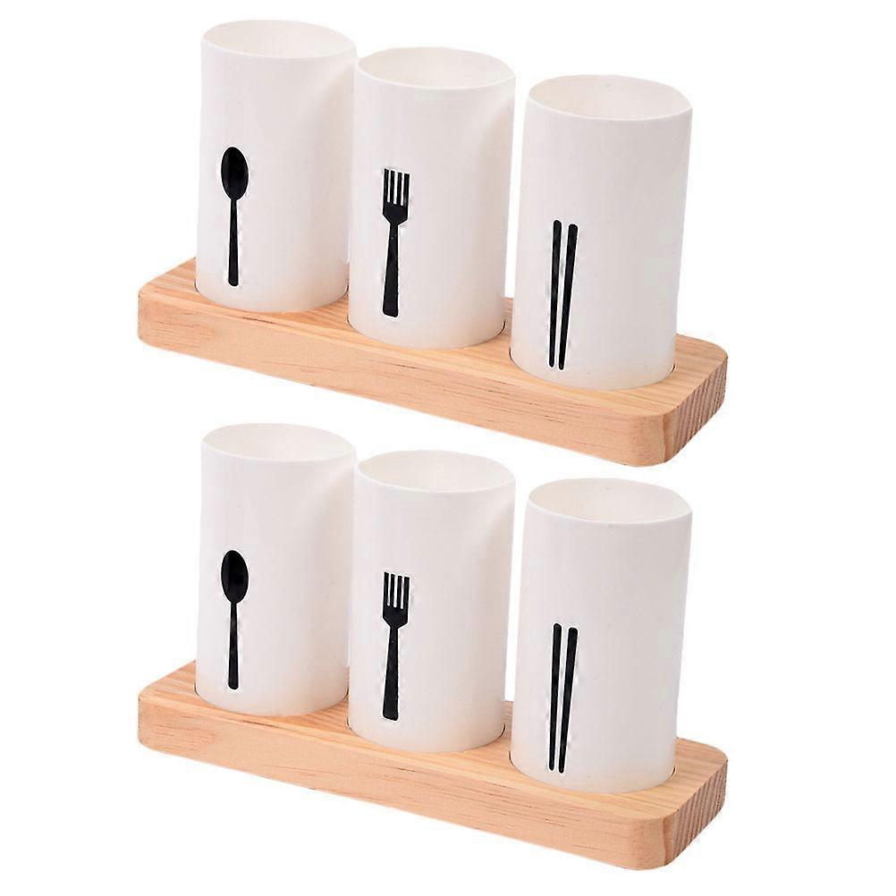 Dinnerware Storage Rack for Kitchen 2Sets Wood Tray Flatware Organizer