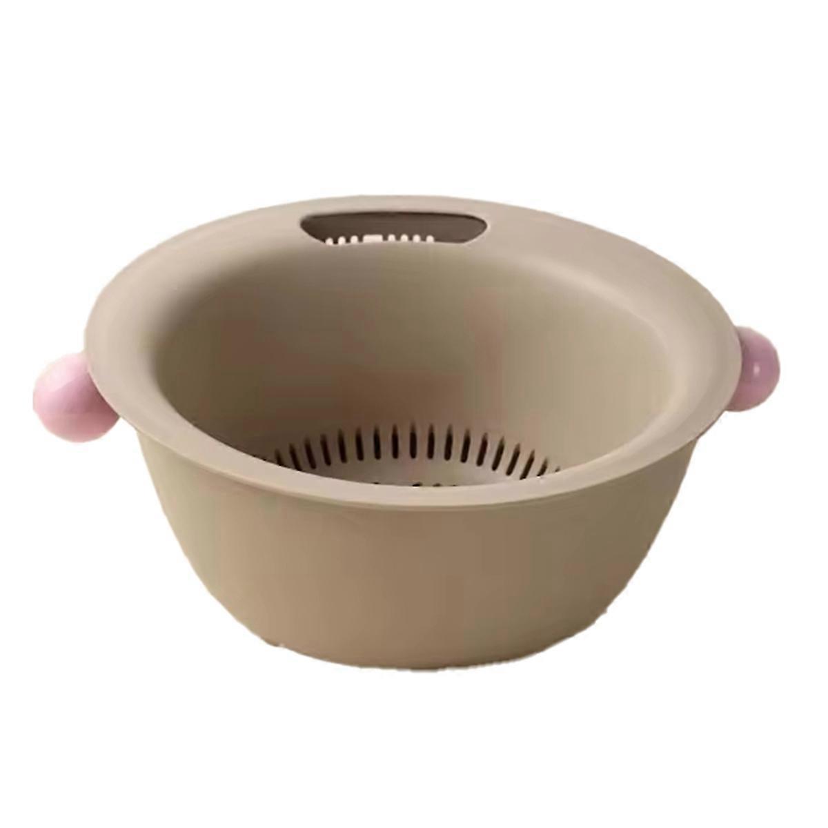 Multifunctional Double Layer Vegetable and Fruit Washing Basket,Cute Round Solid Color Design,Thickened for Durability B