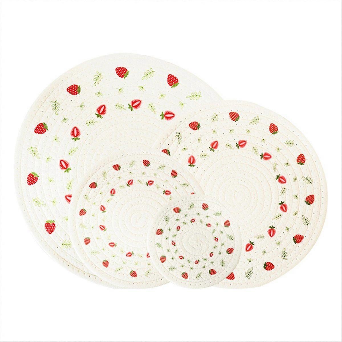 4Pcs Thicken Round Cotton Woven Insulation Pad Table Mat,Strawberry