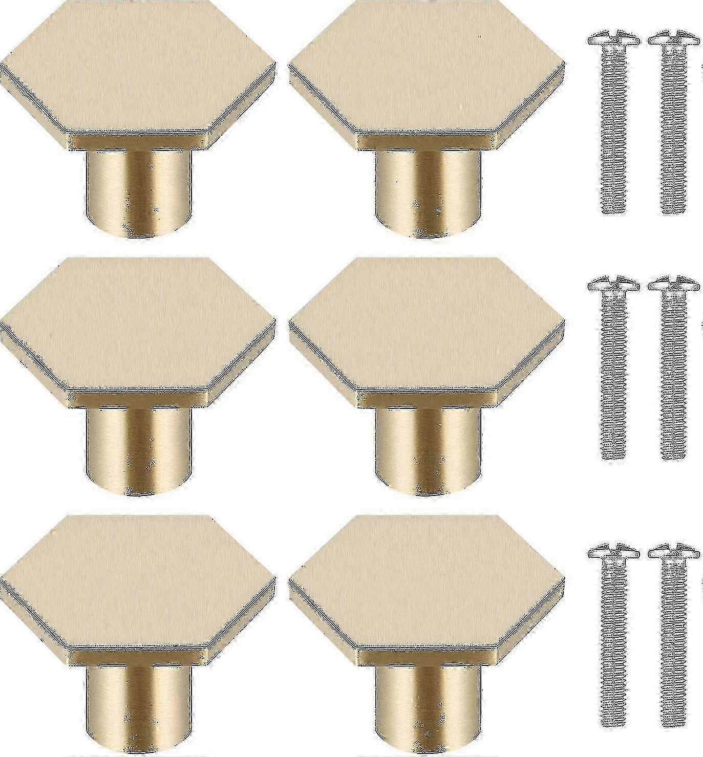 6pcs Solid Brass Door Handles, Hexagonal Gold Drawer Knobs for Furniture