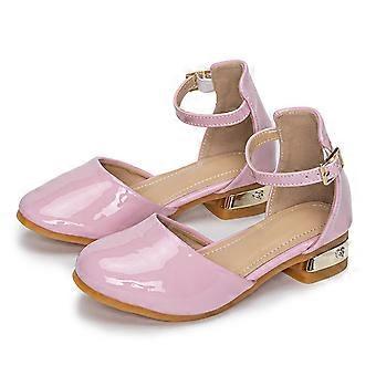 Girls Heels Dress Shoes Flower Girl Pumps with Cute Bow Closed Toe High Heels Adjustable Buckles Wedding Party Pink 13.5-14Years