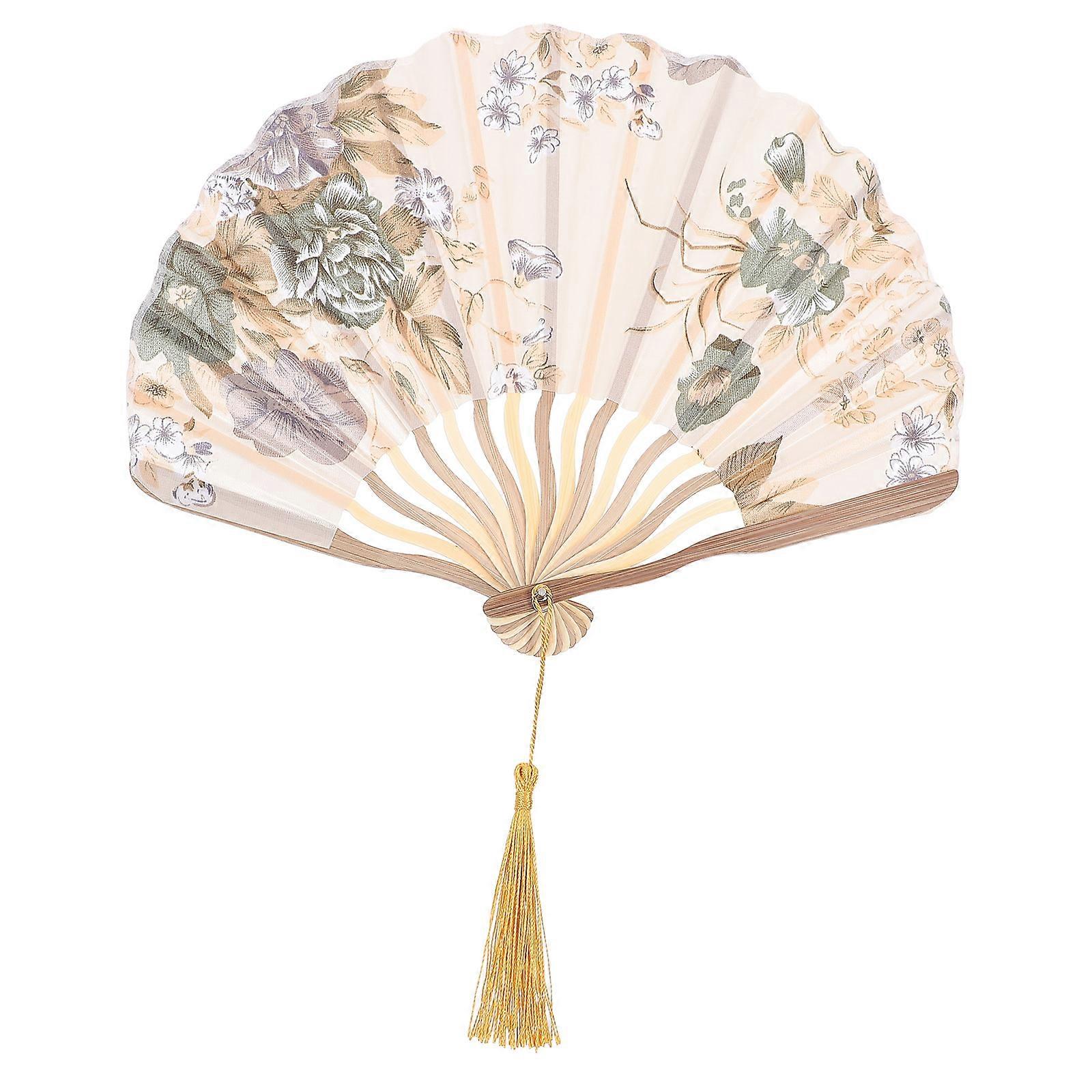 Decorative Folding Fan Fabric Flower Pattern Wedding 1Set