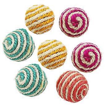 Lot de 7 balles en corde pour chat, résistantes aux morsures, griffoir, son, couleur aléatoire