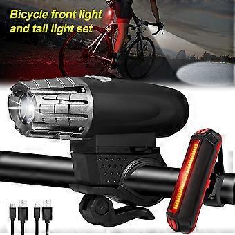 Luce anteriore impermeabile per bici Lampada da ciclismo di ricarica USB 4 modalità Faro della bicicletta con kit luci posteriori di avvertimento a LED