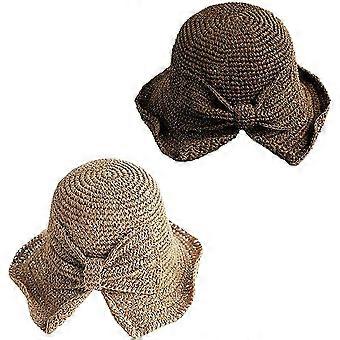 2 Pack Foldable Wide Brim Floppy Straw Sun Hat Summer Beach Hat for Women Girl