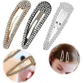 Pinzas para el cabello de metal con forma de gota de agua y diamantes de imitación, 3 unidades para mujer.