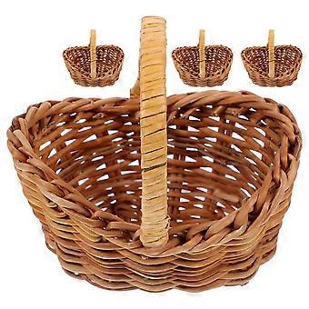 4 Mini-Rattan-Blumenkörbe: Handgeflochtene Rattan-Körbe mit Henkeln für Puppenhäuser – Rustikale Behälter für Hochzeiten, Partys und DIY-Bastelarbeiten (7,5 x 7,5 x 5,5 cm)