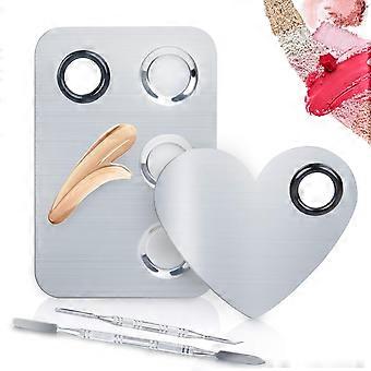 Stainless Steel Makeup Palette with Ergonomic Dual-Ended Spatula for Creams and Liquids