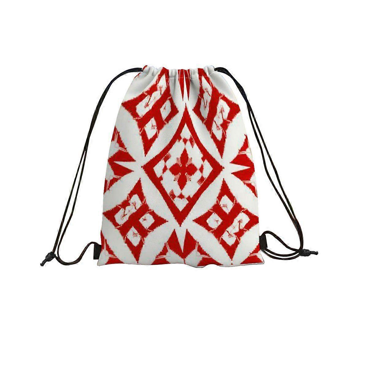 2D Flat Drawstring Bag, Red And White Geometric Pattern Drawstring Backpack - Large Capacity Foldable Backpack, Eye-Catc-Cqazw